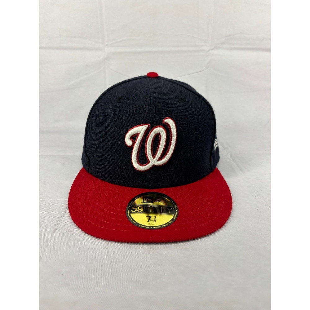 Washington Nationals New Era 59FIFTY Fitted Hat Cap Mens Black Red 7 5/8 NWT